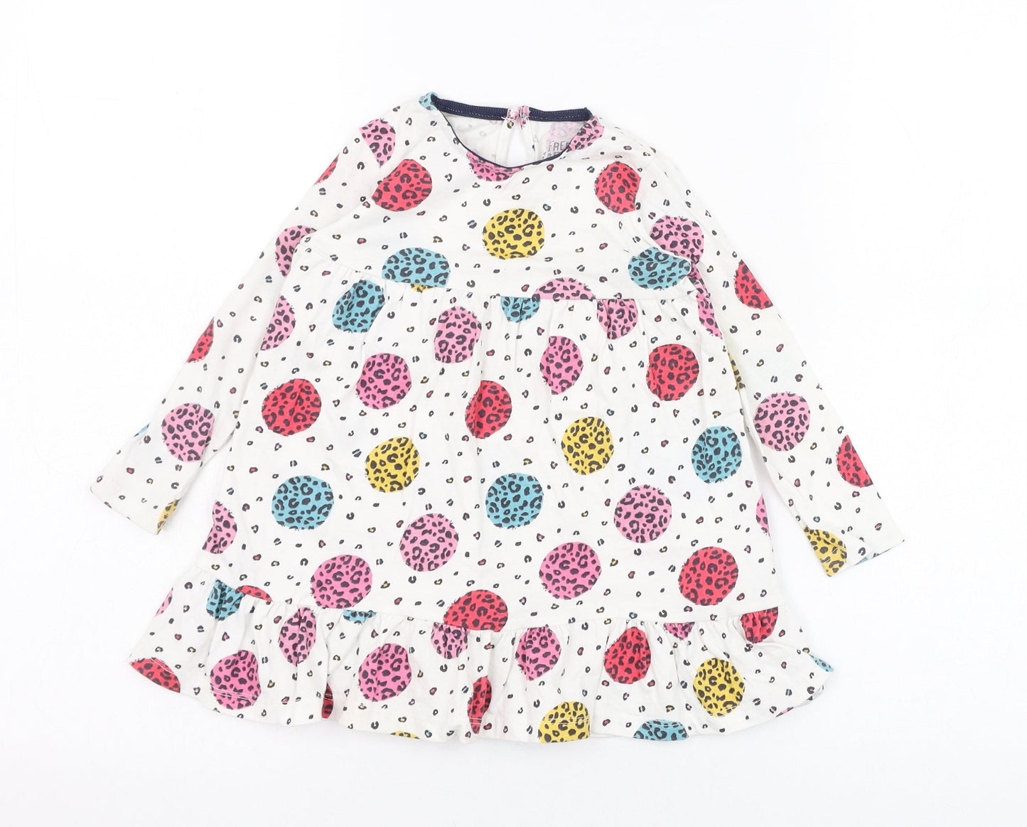 F&F Girls White Animal Print Cotton A-Line  Size 12-18 Months  Round Neck Pullover