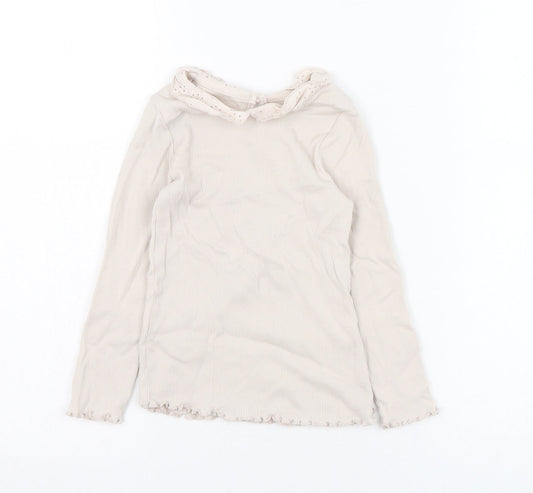 George Girls Beige  Cotton Basic T-Shirt Size 3-4 Years Collared Pullover