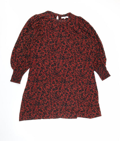 NEXT Womens Red Animal Print Viscose Sheath  Size 14  Crew Neck Button