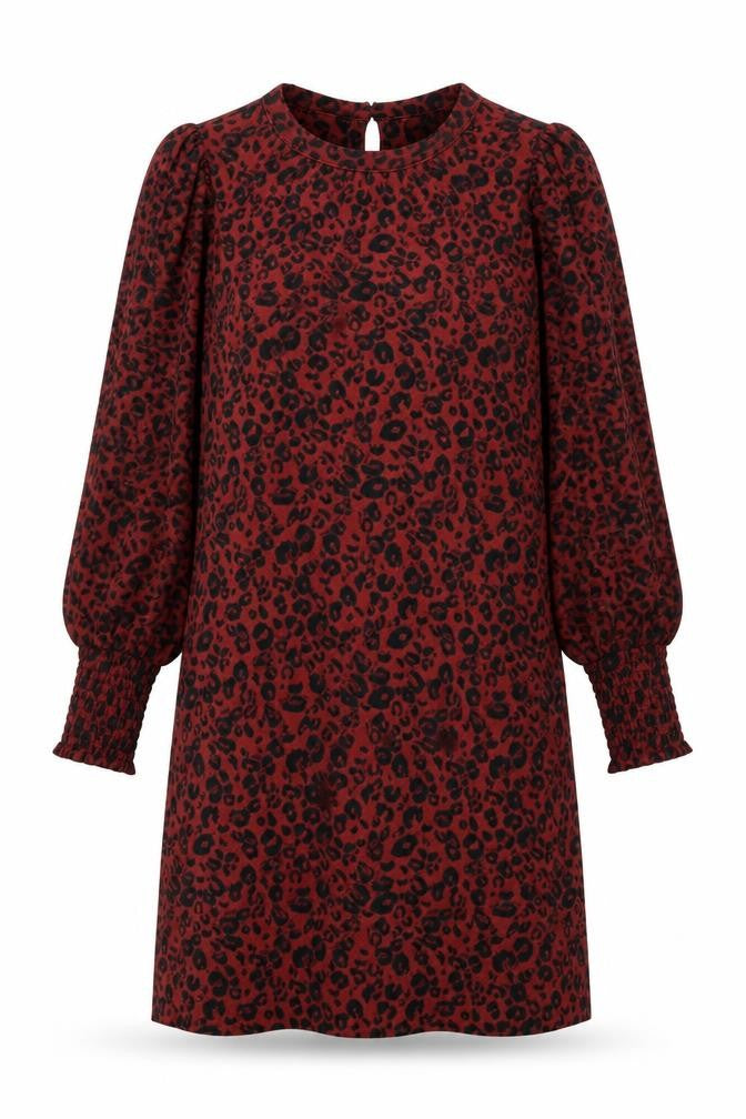 NEXT Womens Red Animal Print Viscose Sheath  Size 14  Crew Neck Button