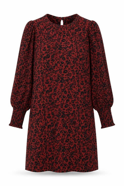 NEXT Womens Red Animal Print Viscose Sheath  Size 14  Crew Neck Button