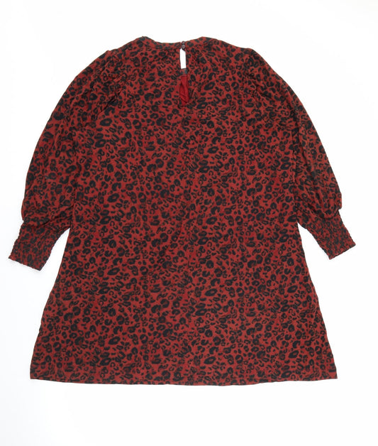 NEXT Womens Red Animal Print Viscose Sheath  Size 14  Crew Neck Button