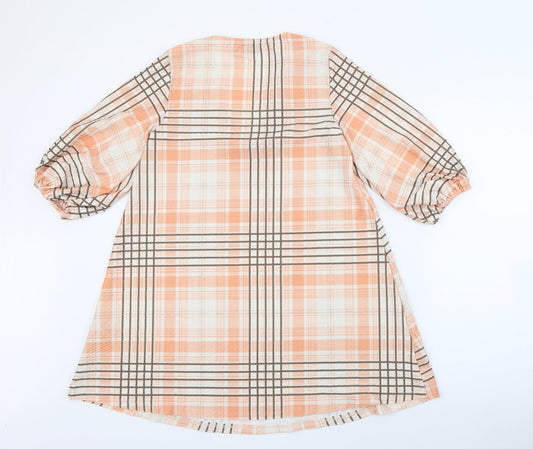 ASOS Womens Orange Plaid Polyester Shift  Size 2  V-Neck
