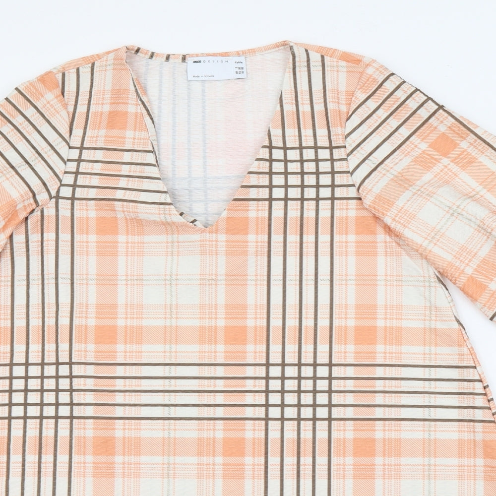 ASOS Womens Orange Plaid Polyester Shift  Size 2  V-Neck
