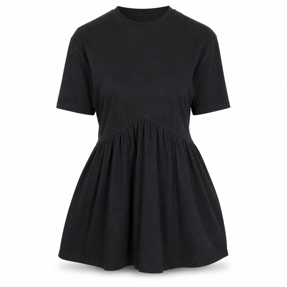 Front view of ASOS women’s black cotton fit & flare, size UK 2, crew neck