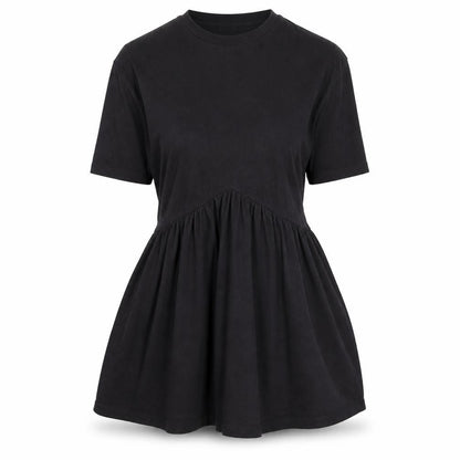 Front view of ASOS women’s black cotton fit & flare, size UK 2, crew neck