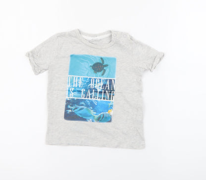 F&F Baby Grey  Cotton Pullover T-Shirt Size 12-18 Months Crew Neck Snap
