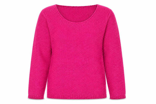 Front view of Amara Reya women’s pink scoop neck acrylic jumper, size XL