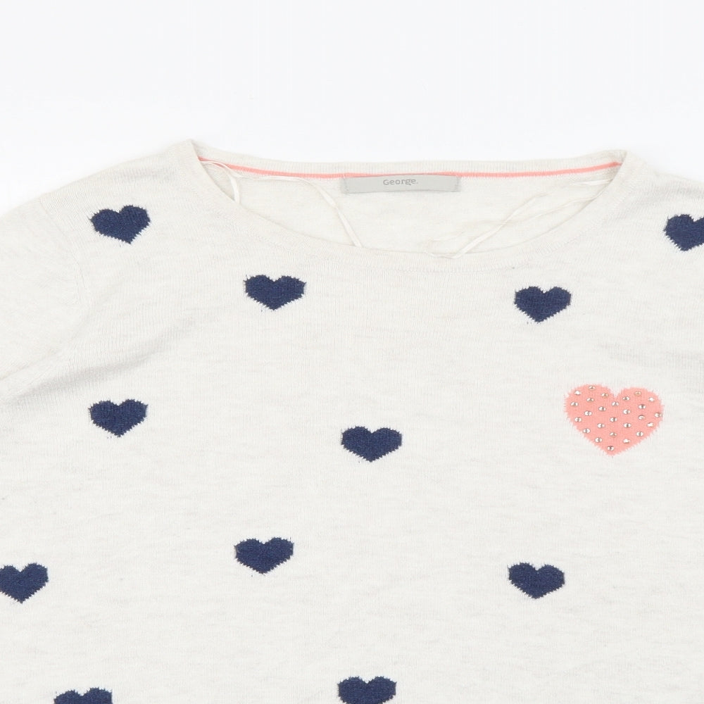 George Womens Ivory Crew Neck Geometric Viscose Pullover Jumper Size 14