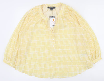 Primark Womens White Plaid Polyester Basic Blouse Size 8 Round Neck