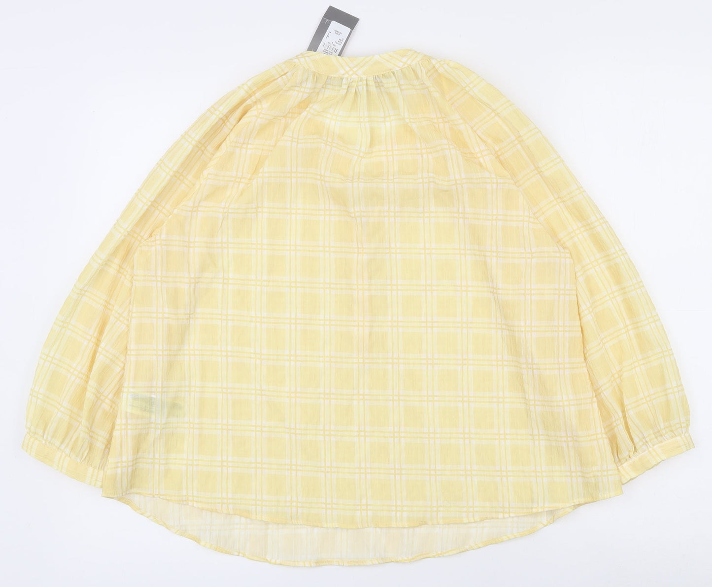 Primark Womens White Plaid Polyester Basic Blouse Size 8 Round Neck