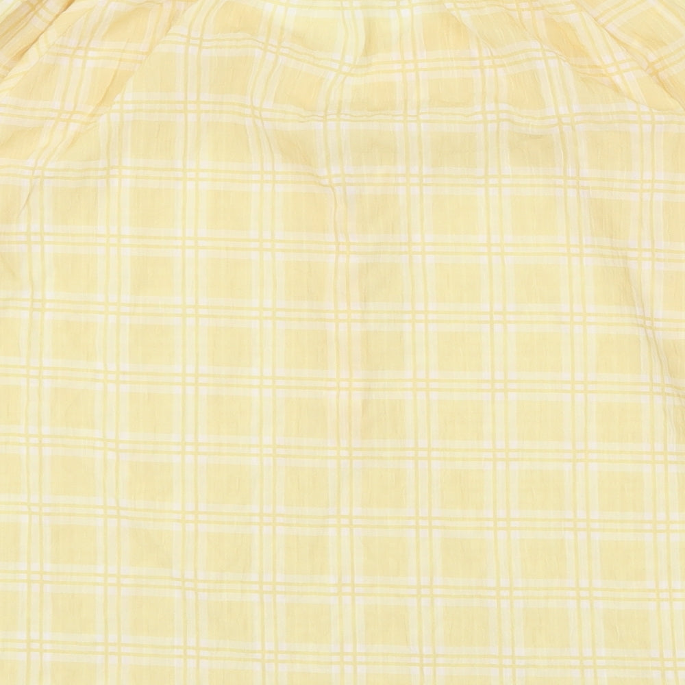 Primark Womens White Plaid Polyester Basic Blouse Size 8 Round Neck