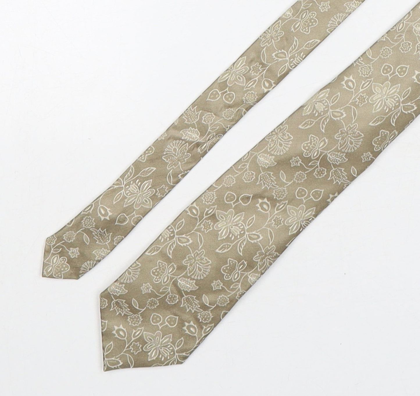 Marks and Spencer Mens Beige Floral Silk Pointed Tie One Size