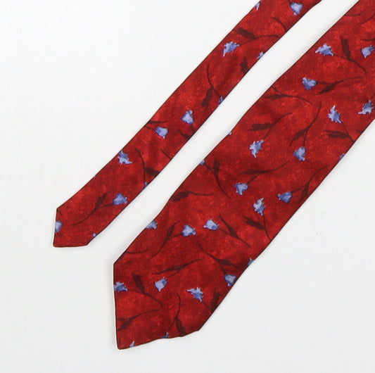 Marks and Spencer Mens Red Floral Silk Pointed Tie One Size