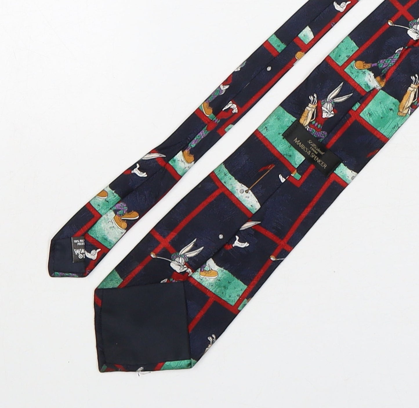 Marks and Spencer Mens Multicoloured Geometric Polyester Pointed Tie One Size - Bugs Bunny Golfing