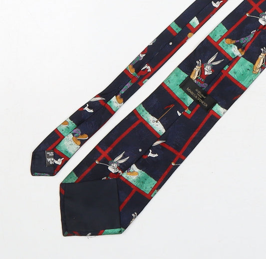 Marks and Spencer Mens Multicoloured Geometric Polyester Pointed Tie One Size - Bugs Bunny Golfing