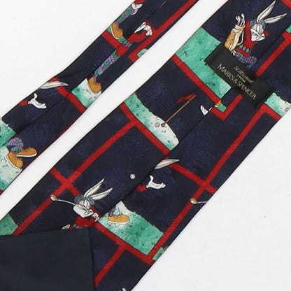 Marks and Spencer Mens Multicoloured Geometric Polyester Pointed Tie One Size - Bugs Bunny Golfing