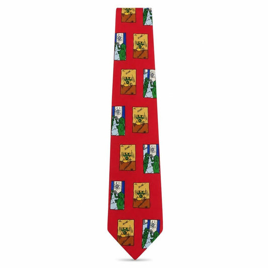 Front view of Rosemarie Feld men’s red geometric silk pointed tie one size - elephants