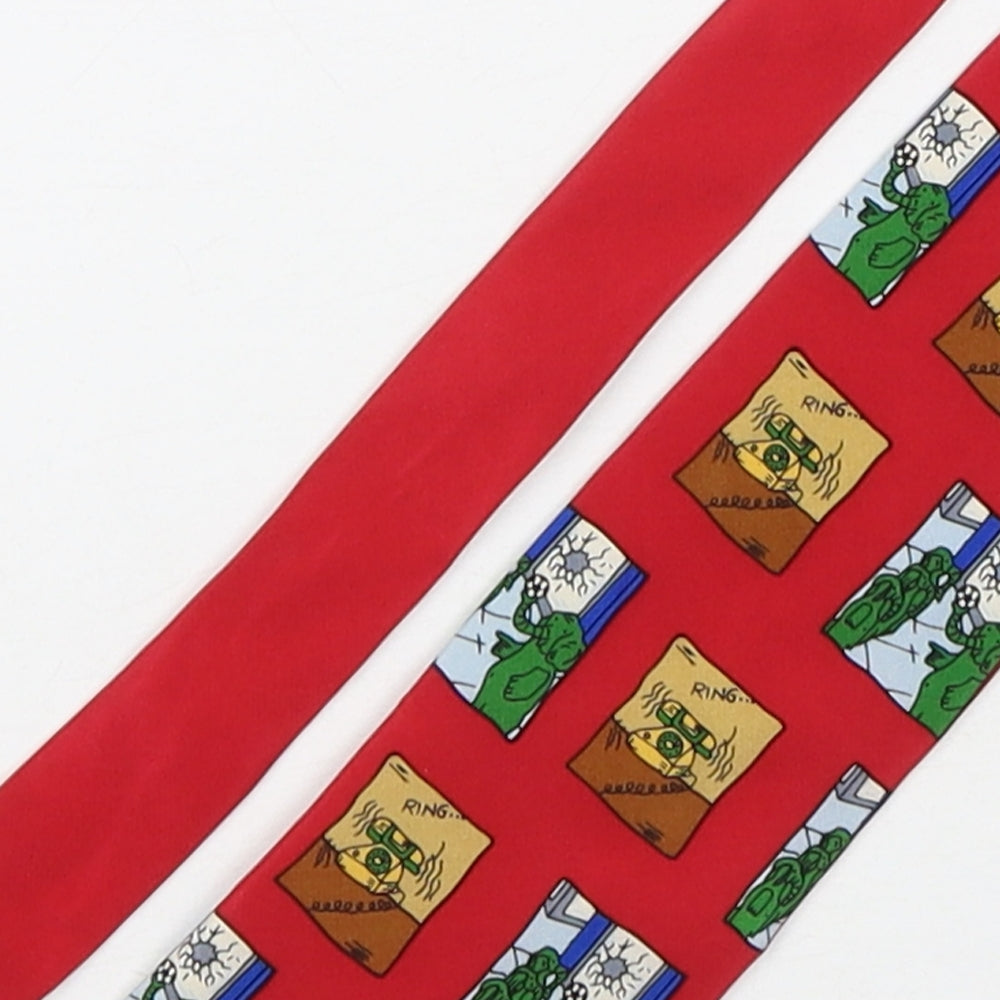Rosemarie Feld Mens Red Geometric Silk Pointed Tie One Size - Elephants