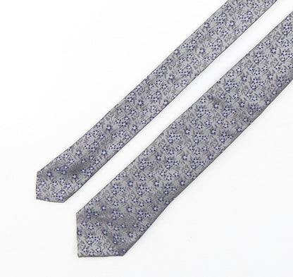 Autograph Mens Silver Floral Silk Pointed Tie One Size