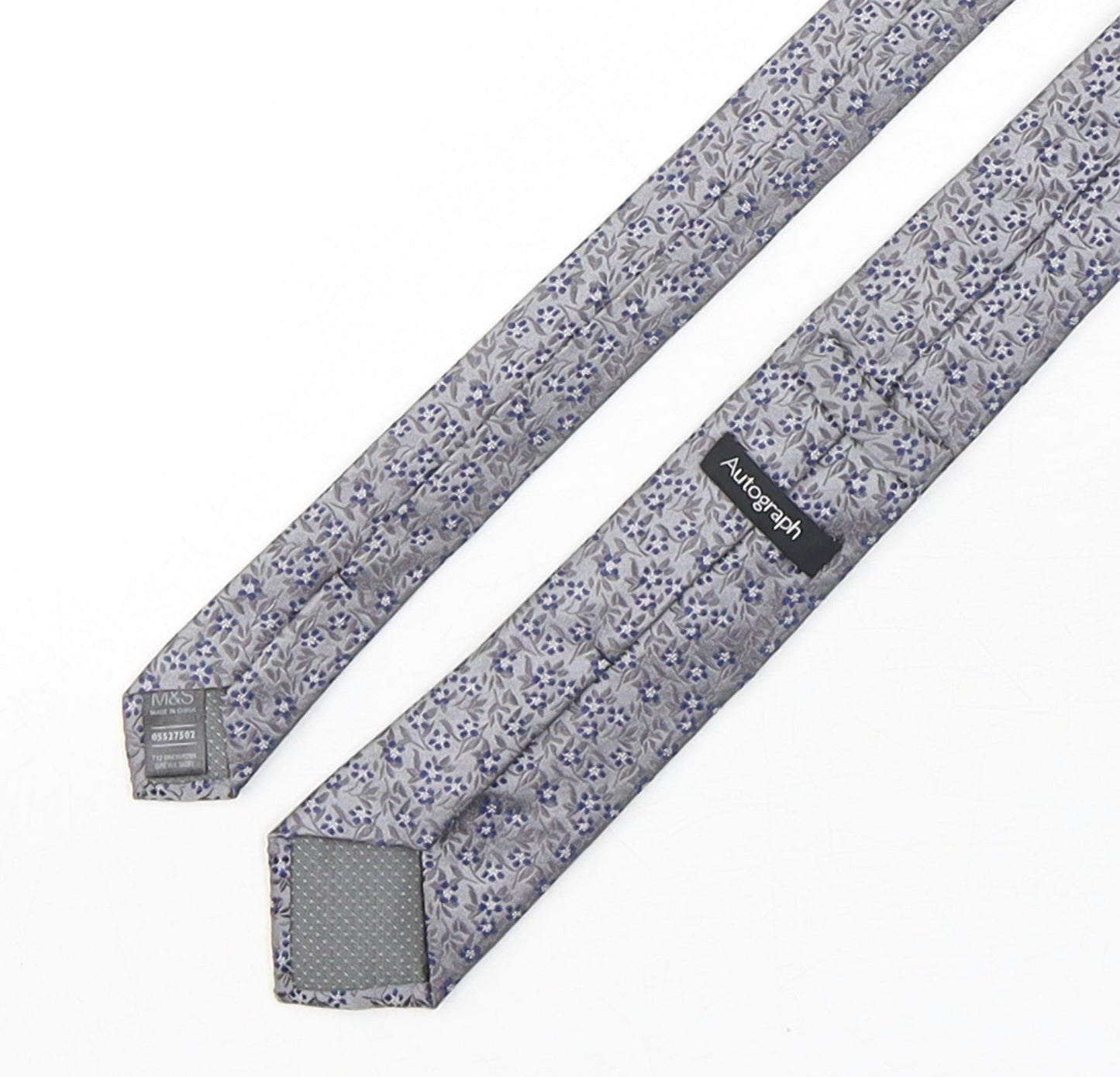 Autograph Mens Silver Floral Silk Pointed Tie One Size