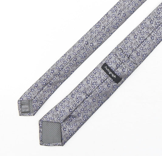Autograph Mens Silver Floral Silk Pointed Tie One Size