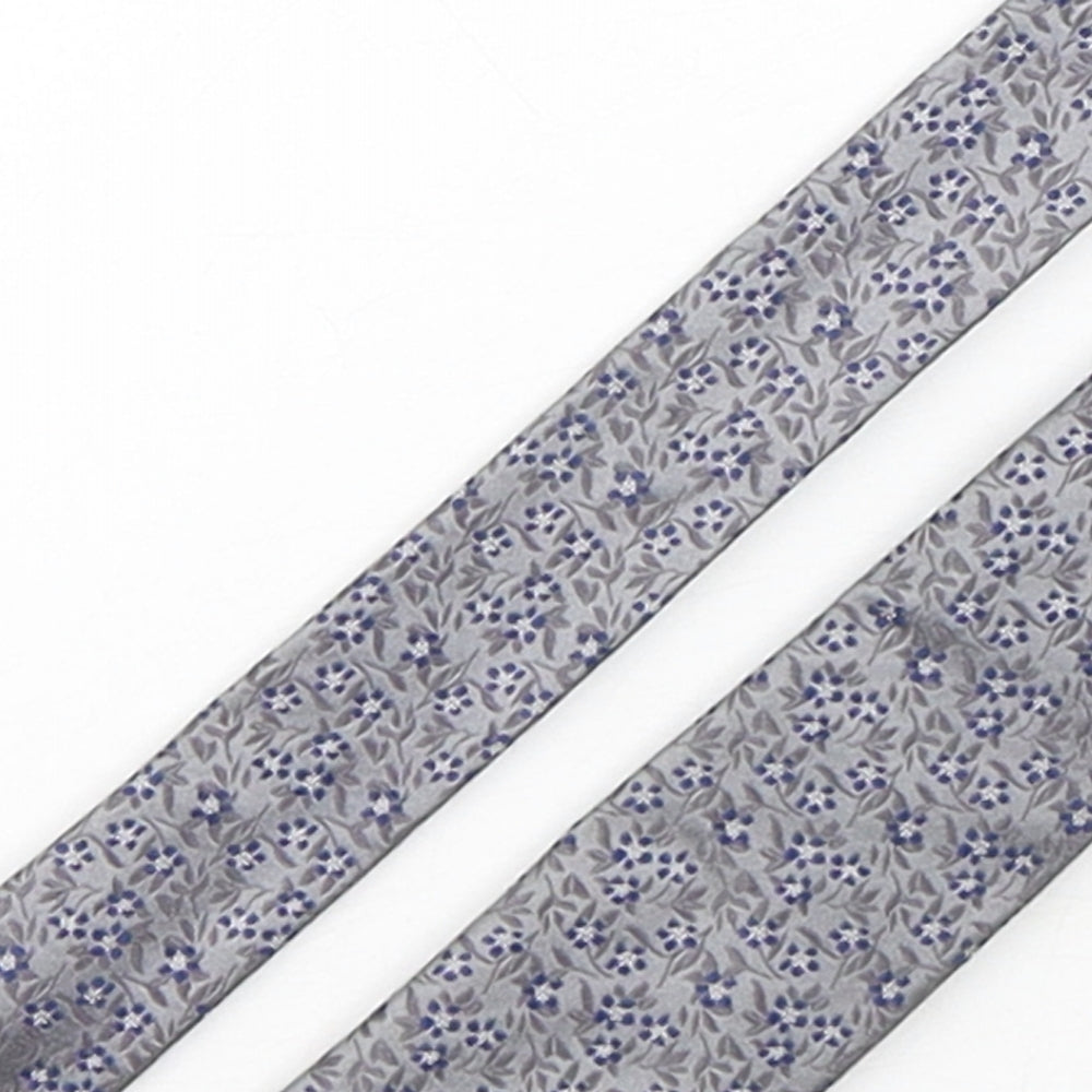 Autograph Mens Silver Floral Silk Pointed Tie One Size