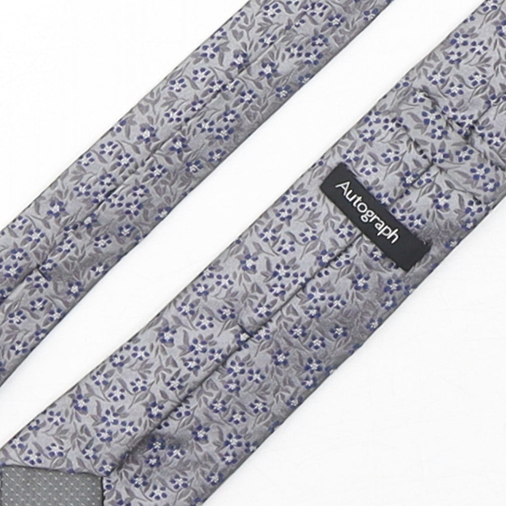 Autograph Mens Silver Floral Silk Pointed Tie One Size