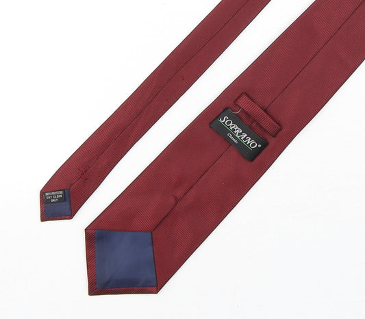 Soprano Mens Red Striped Polyester Pointed Tie One Size