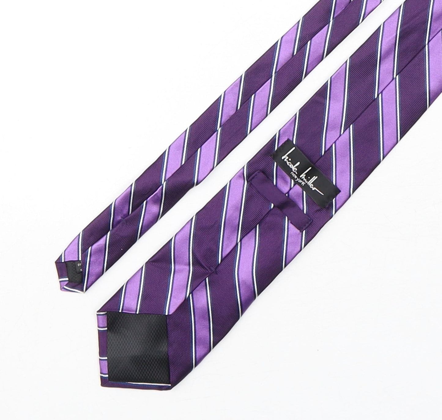 Nicole Miller  Mens Purple Striped Silk Pointed Tie One Size