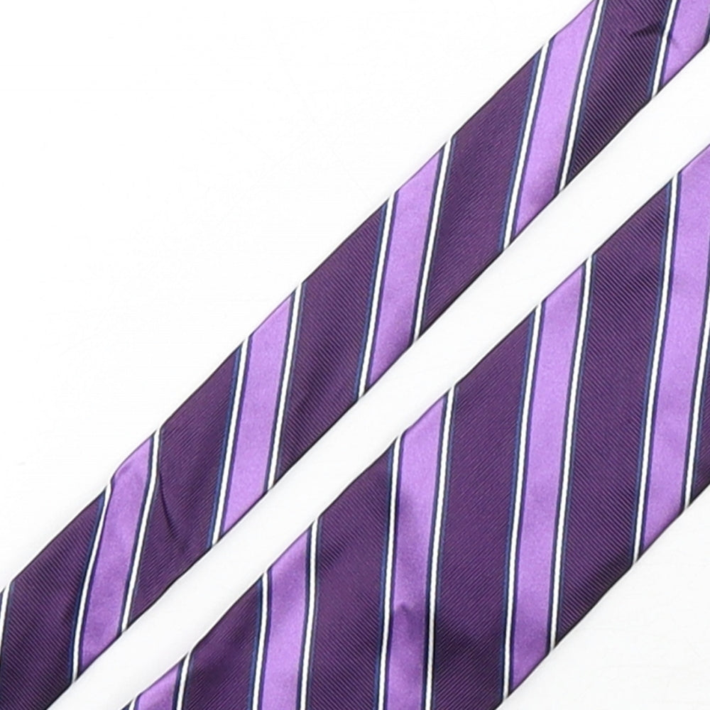 Nicole Miller  Mens Purple Striped Silk Pointed Tie One Size