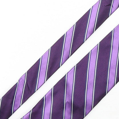 Nicole Miller  Mens Purple Striped Silk Pointed Tie One Size