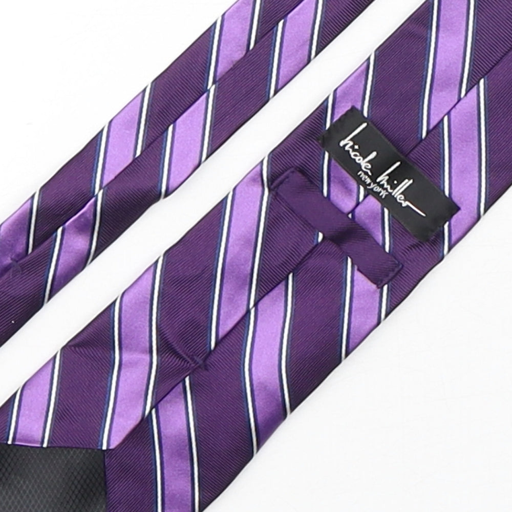 Nicole Miller  Mens Purple Striped Silk Pointed Tie One Size