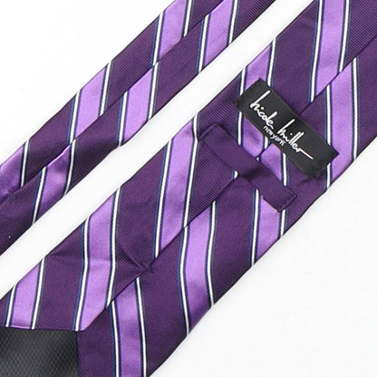Nicole Miller  Mens Purple Striped Silk Pointed Tie One Size