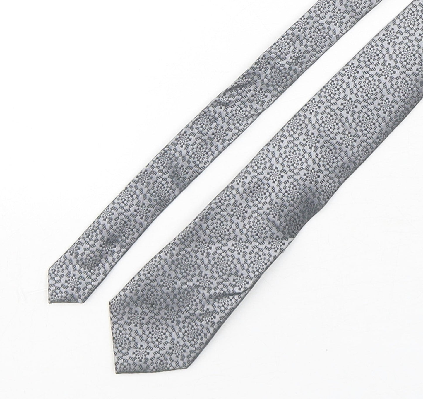 Autograph Mens Silver Geometric Silk Pointed Tie One Size