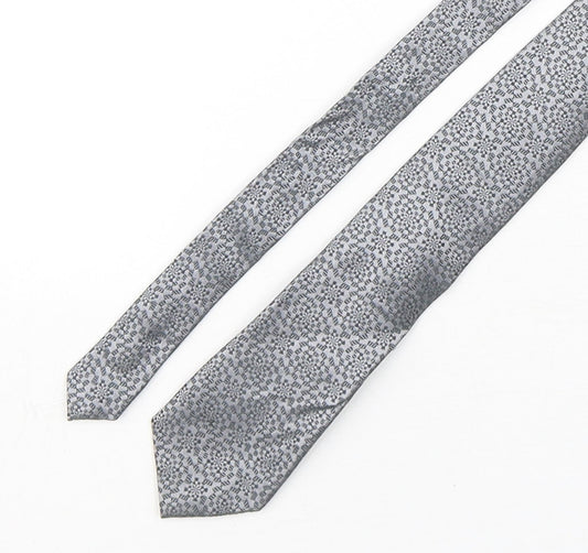 Autograph Mens Silver Geometric Silk Pointed Tie One Size