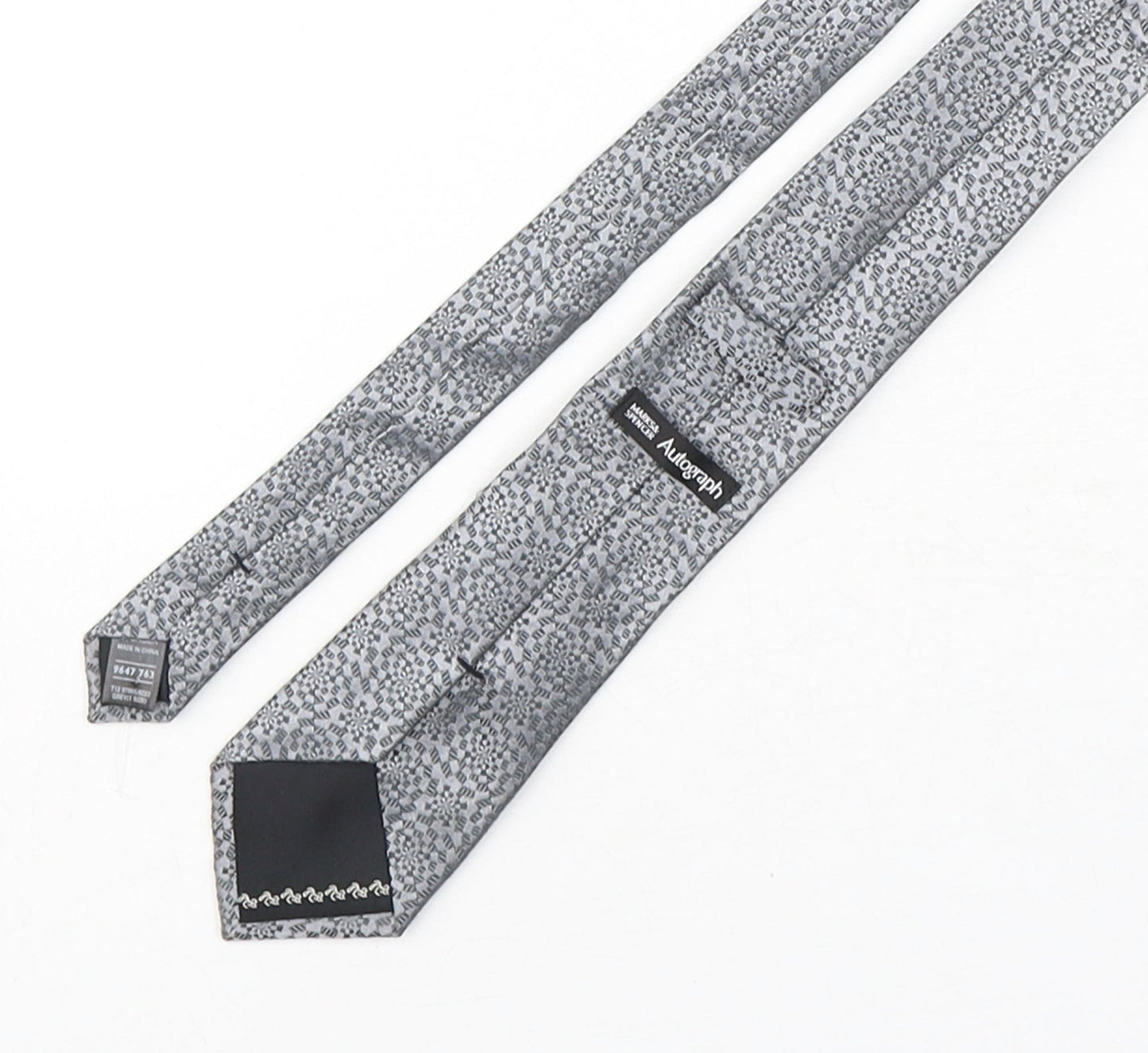 Autograph Mens Silver Geometric Silk Pointed Tie One Size