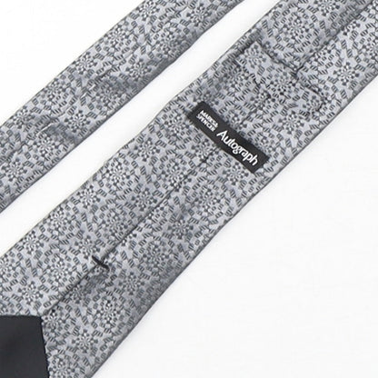 Autograph Mens Silver Geometric Silk Pointed Tie One Size