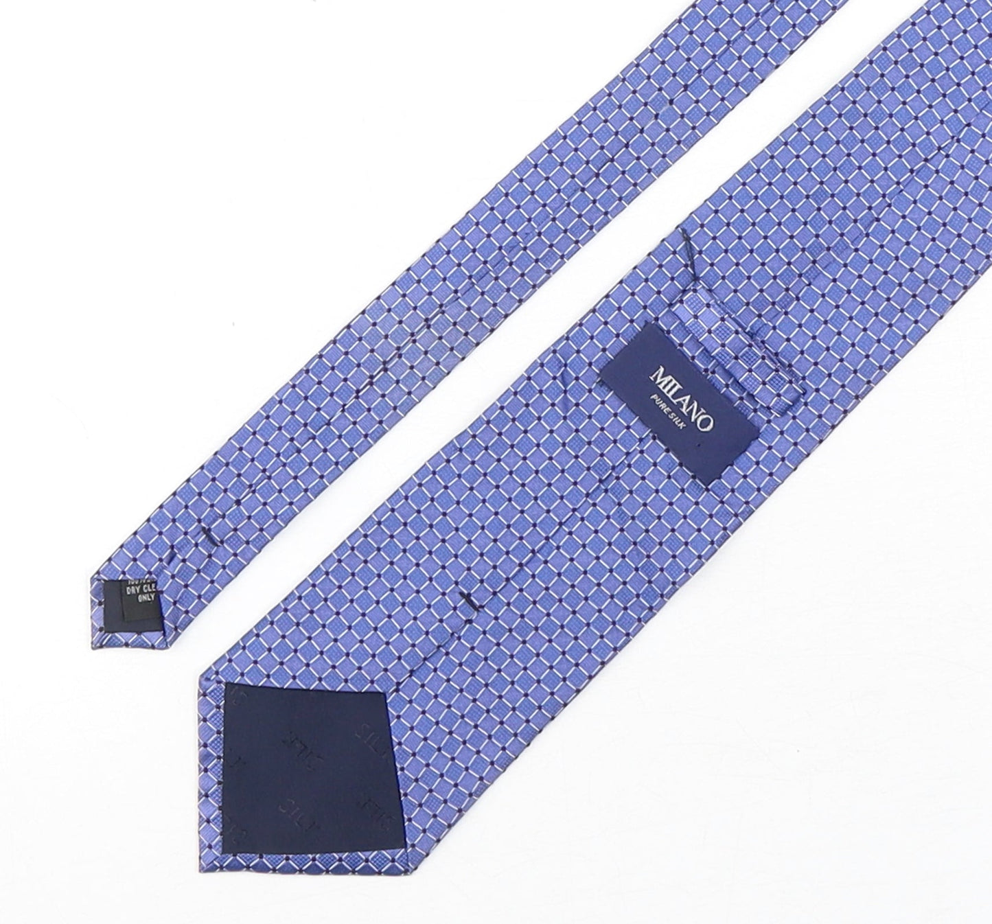 Milano Mens Blue Plaids & Checks Silk Pointed Tie One Size