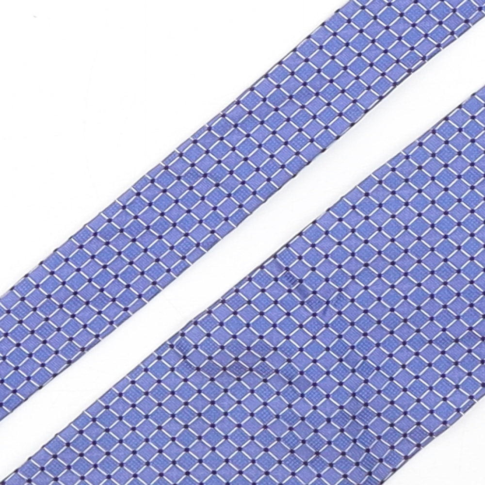 Milano Mens Blue Plaids & Checks Silk Pointed Tie One Size