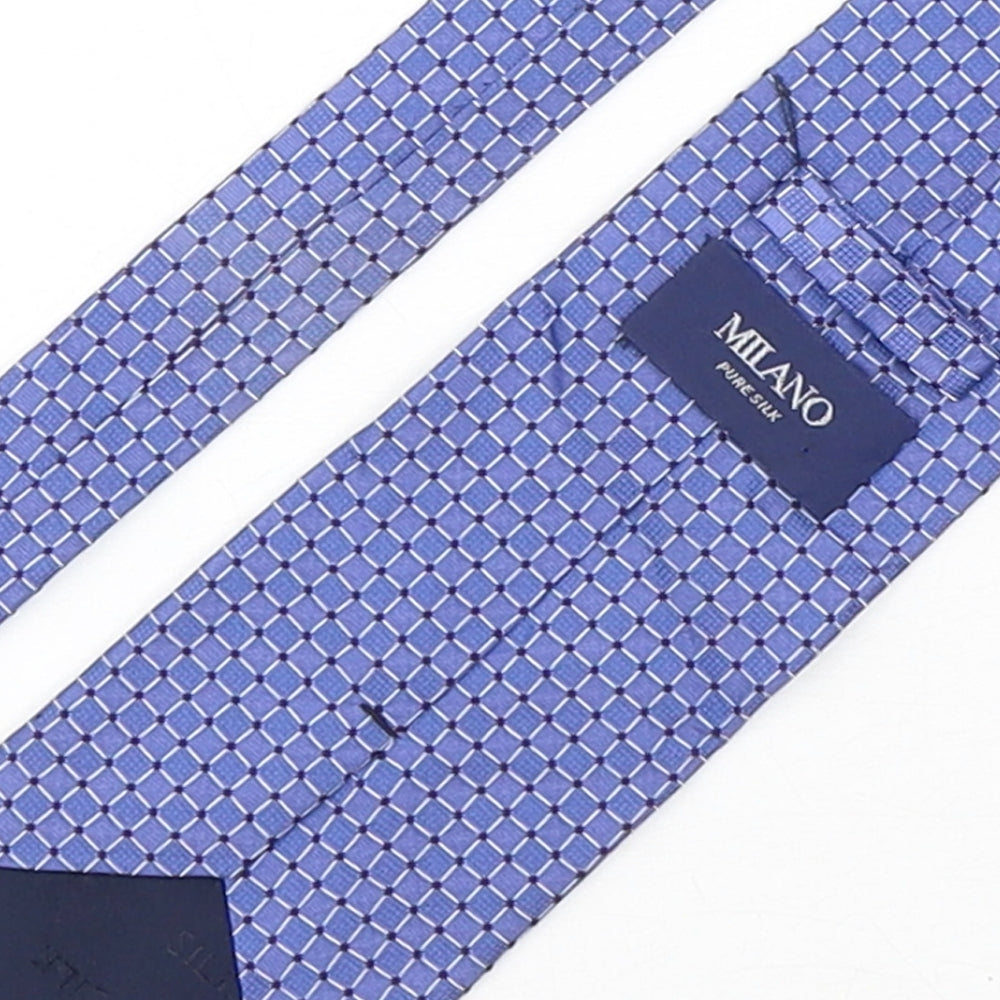 Milano Mens Blue Plaids & Checks Silk Pointed Tie One Size