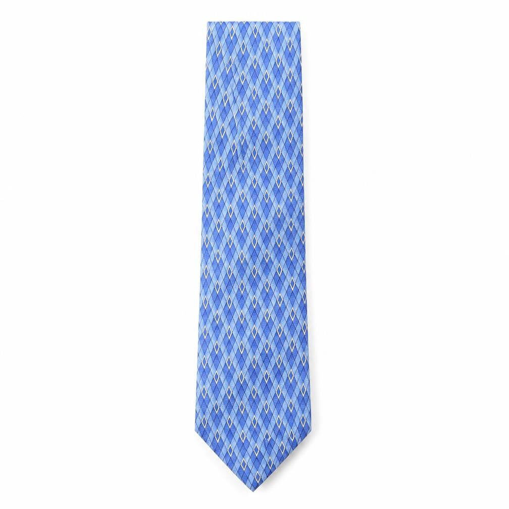 Front view of Milano men’s blue geometric silk pointed tie one size