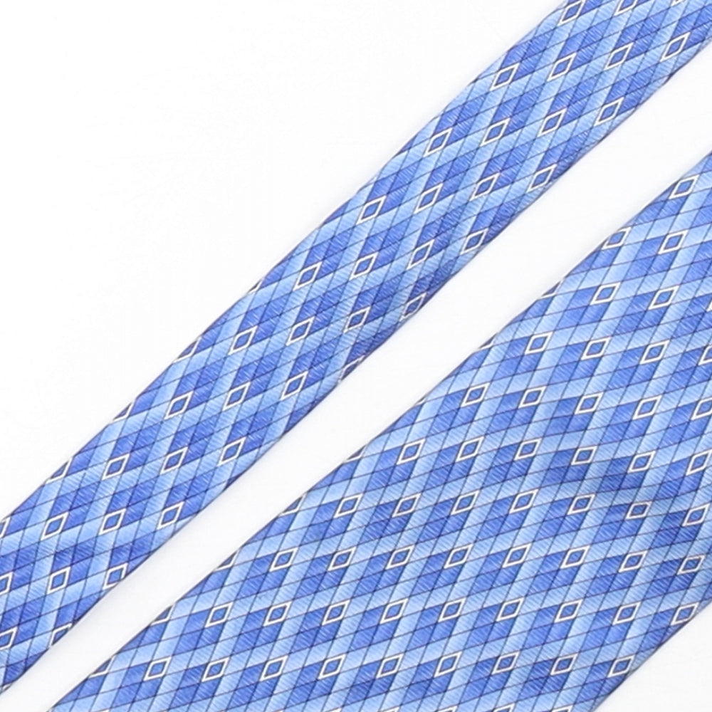 Milano  Mens Blue Geometric Silk Pointed Tie One Size