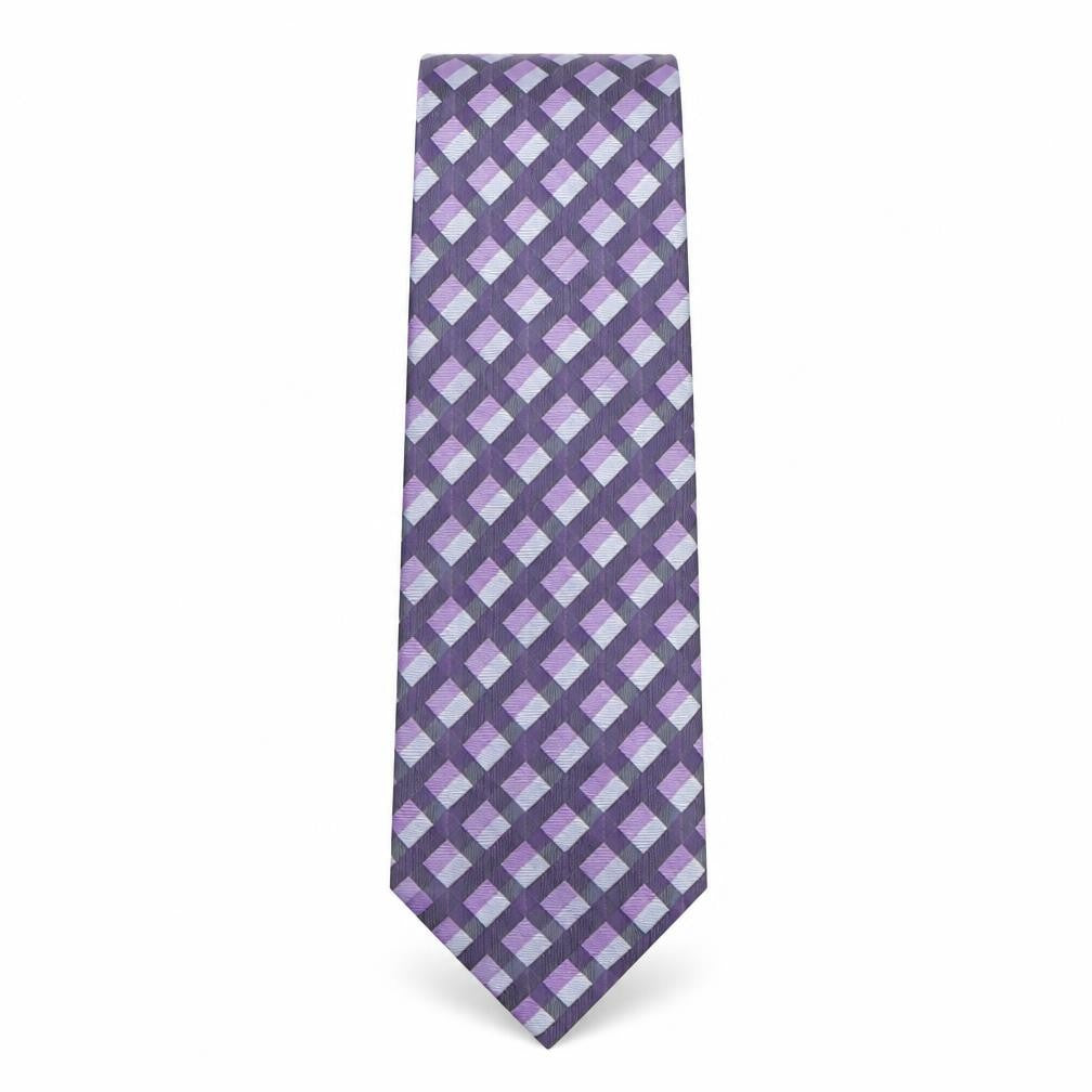 Front view of Michelsons men’s purple plaids & checks silk pointed tie one size