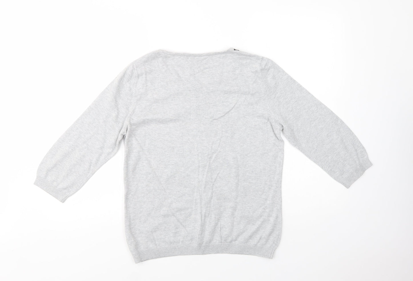 BHS Womens Grey Scoop Neck  Cotton Pullover Jumper Size 14   - Lace Detail