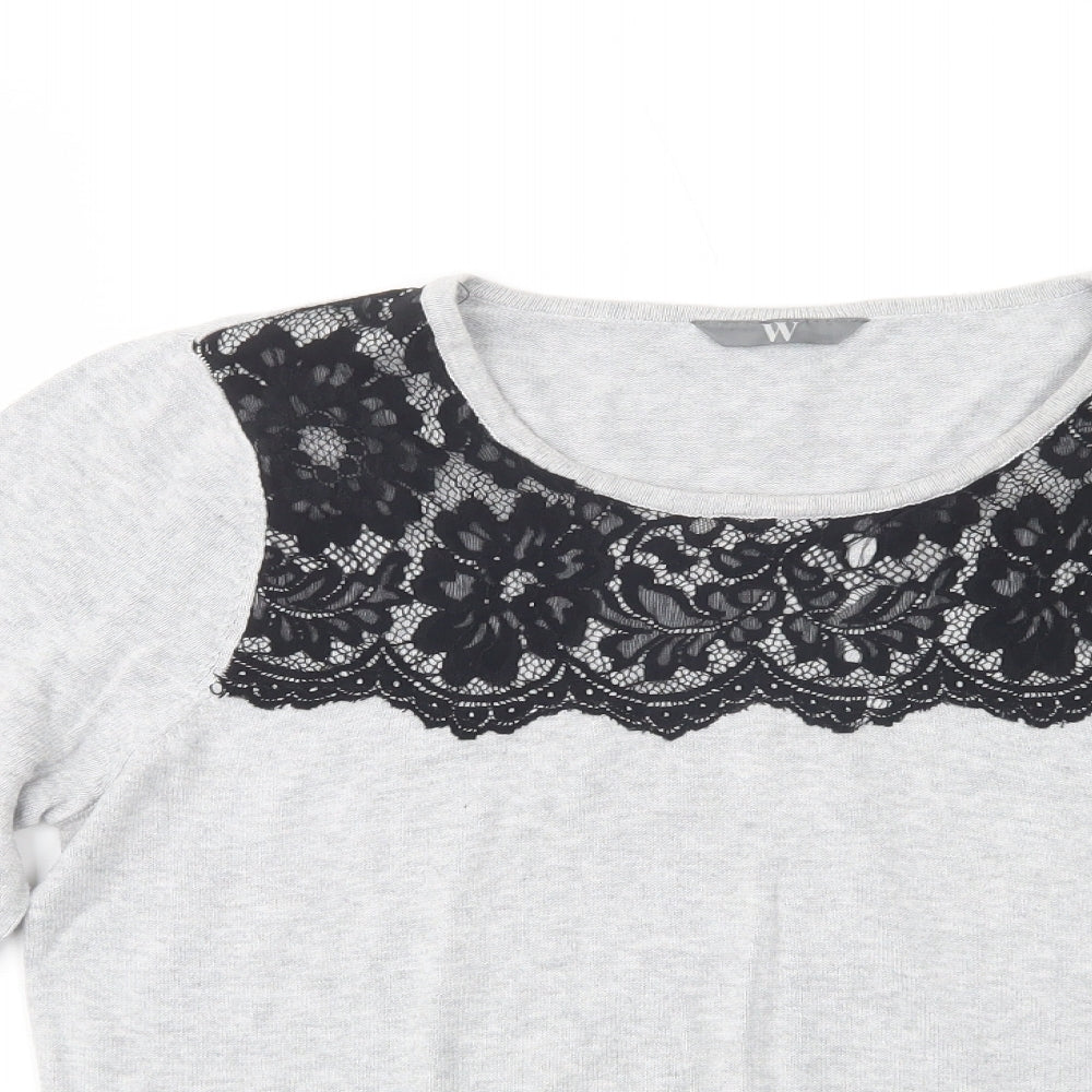 BHS Womens Grey Scoop Neck  Cotton Pullover Jumper Size 14   - Lace Detail