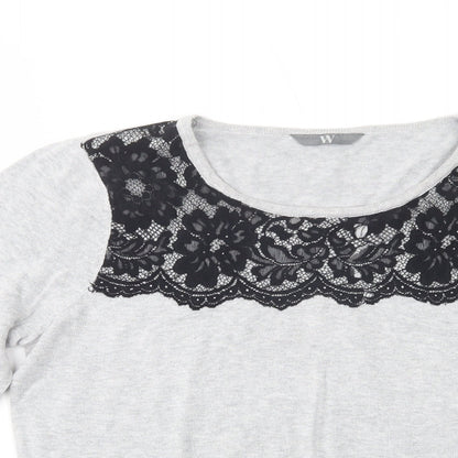 BHS Womens Grey Scoop Neck  Cotton Pullover Jumper Size 14   - Lace Detail