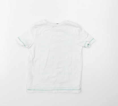 George Girls White  Cotton Basic T-Shirt Size 2-3 Years Crew Neck Pullover - Meerkat
