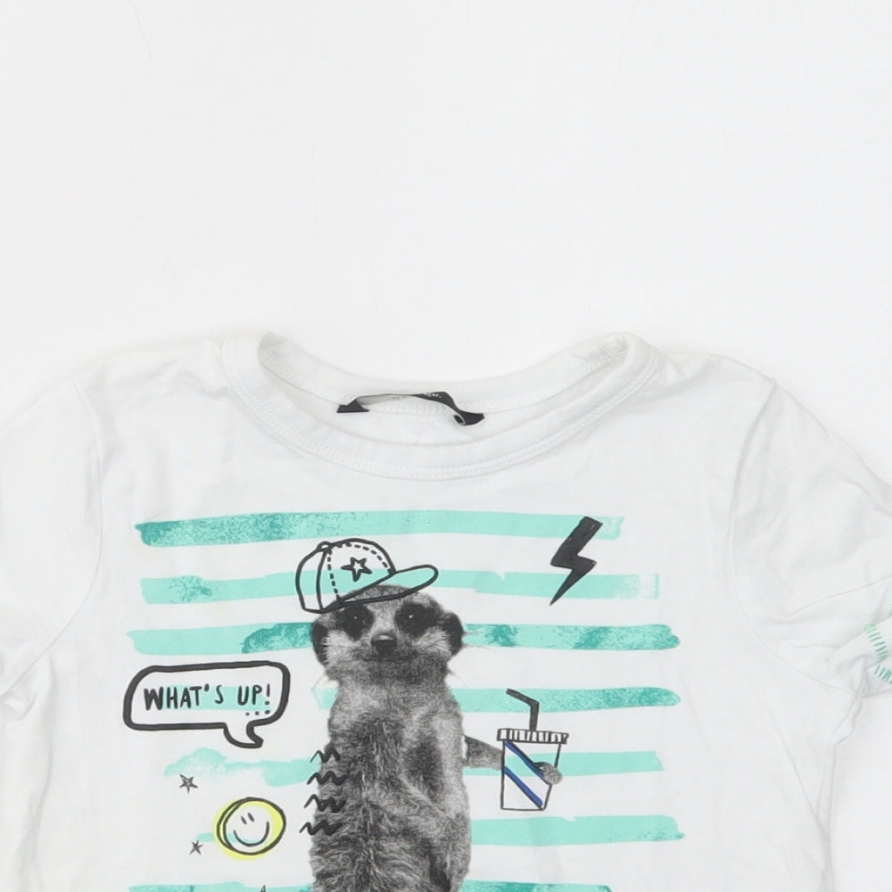 George Girls White  Cotton Basic T-Shirt Size 2-3 Years Crew Neck Pullover - Meerkat