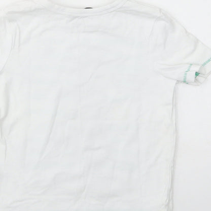 George Girls White  Cotton Basic T-Shirt Size 2-3 Years Crew Neck Pullover - Meerkat